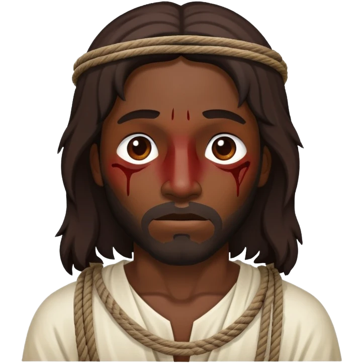 Dark skin christ Jesus tied to ropes and with injuries  emoji