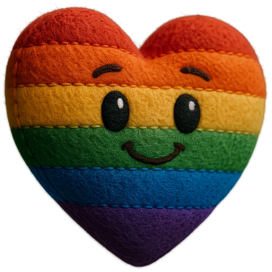 a rainbow pride heart with a subtle 3D effect, plush portrait and retro sticker style combined, no text emoji