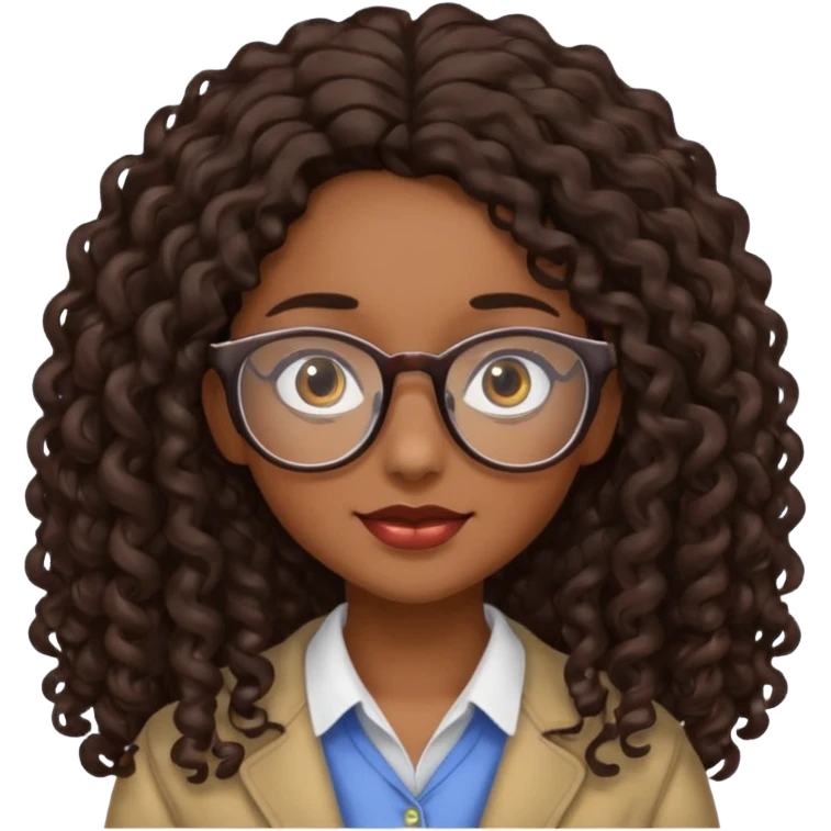 Chica con cabello rizado largo color cafe oscuro ,piel morena que use lentes. emoji
