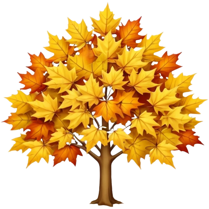 Generate a high-quality image of a yellow maple tree with autumn foliage, full canopy of leaves, realistic color and shading, smooth gradient colors, no facial features, no brand markings, simple white background, high-resolution.
 emoji