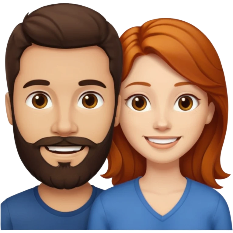 👩🏼‍❤️‍👨🏽 Something like this, but make the guy more lighter and give the girl a bit more red hair like ginger style make the guy have dark brown hair, same with the beard and add her in the middle top emoji