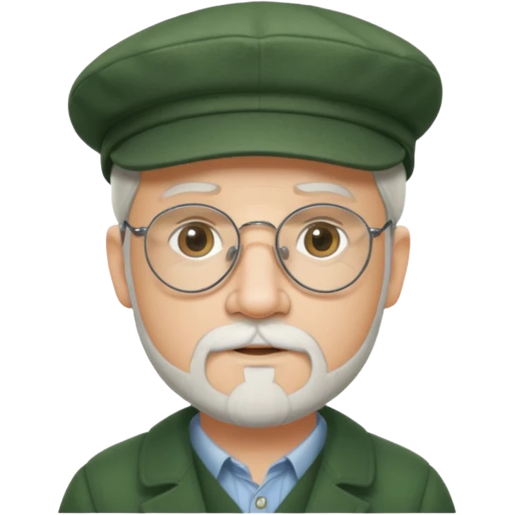 Older cute white male, Irish flat cap, wire rim glasses, goatee emoji