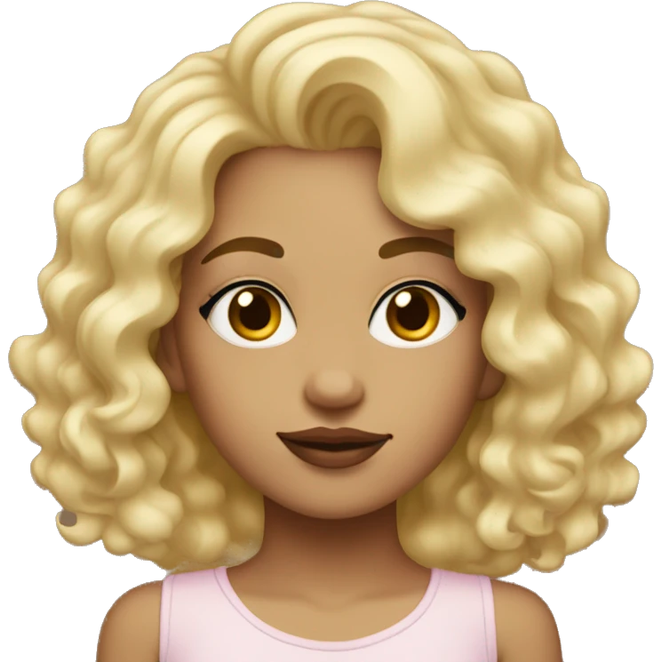 Girl with a light face tone, blonde, with curly hair, with eyelashes and lipstick emoji