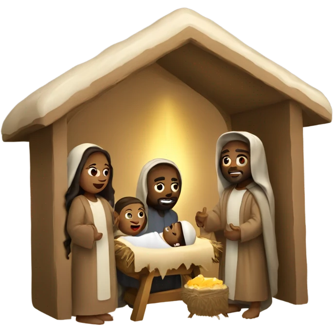 Holy manger scene with light brown people emoji