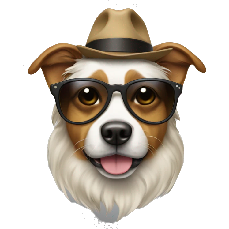 a dog wearing sunglasses and a cool hat emoji