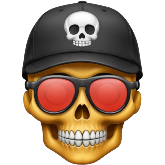 Una calavera con lentes de racer y con una gorra negra emoji