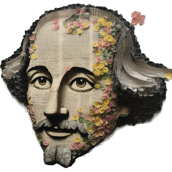 Shakespeare made of newspaper cuttings 420 roses flowers emoji