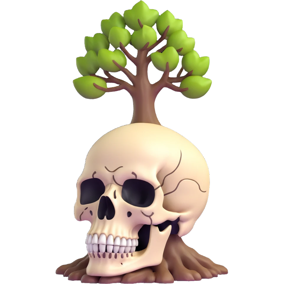skull with a tree growing from the top emoji