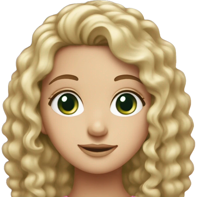 White girl with green eyes curly hair and pink cap emoji