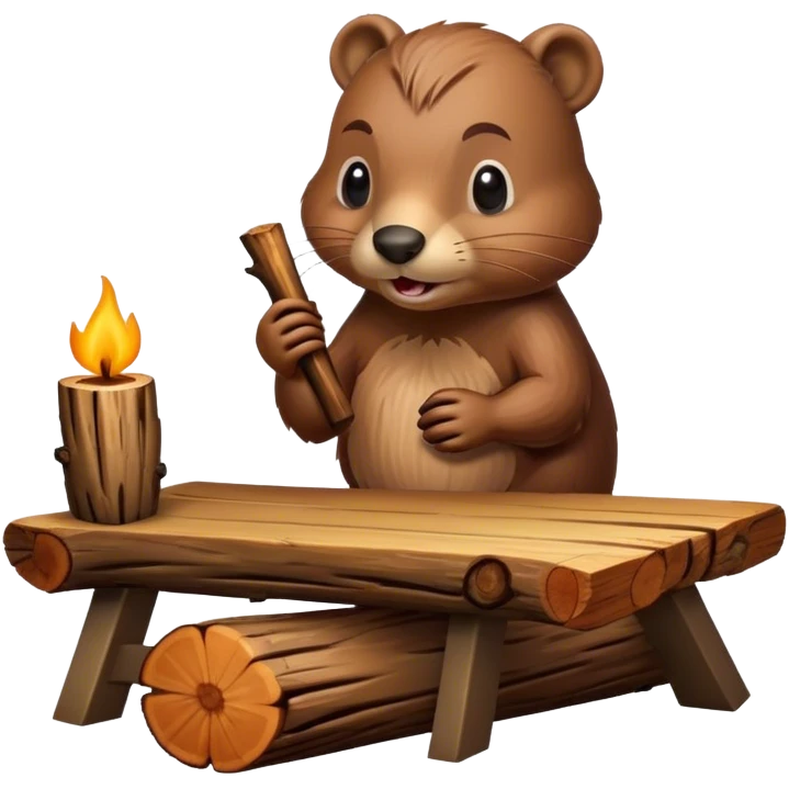 Бобер за столом с бревном emoji