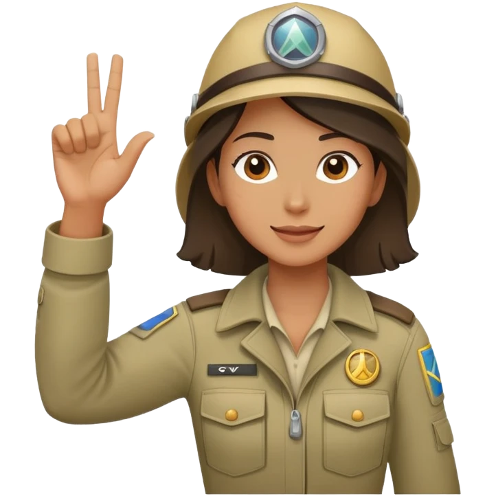 female explorer raising her hand as she celebrates a win emoji