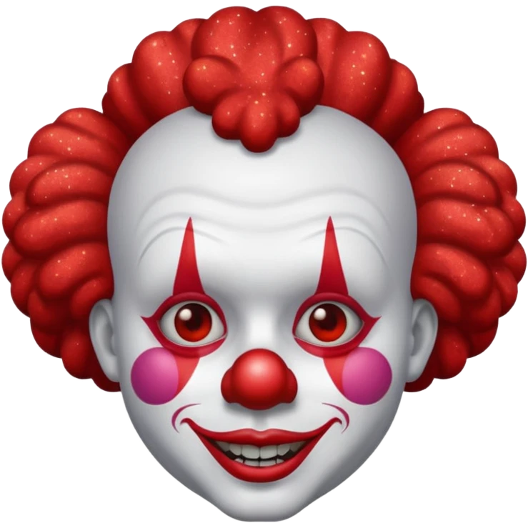 red glitter clown with the neutre facial expression emoji