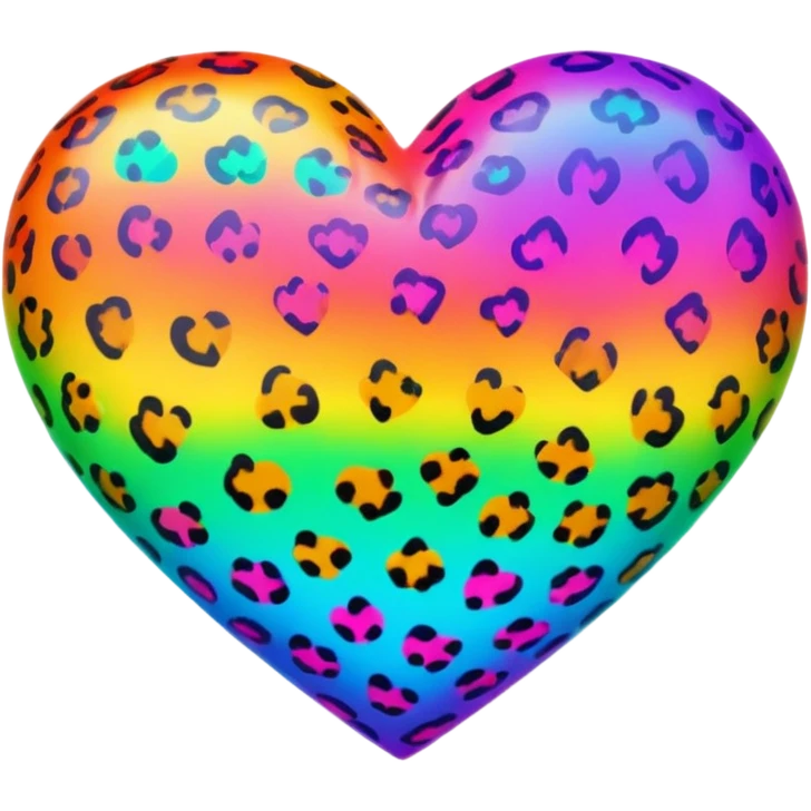 A colorful rainbow-gradients-neon-colored wild realistic leopard-cheetah-printed-patterned BIG heart emoji