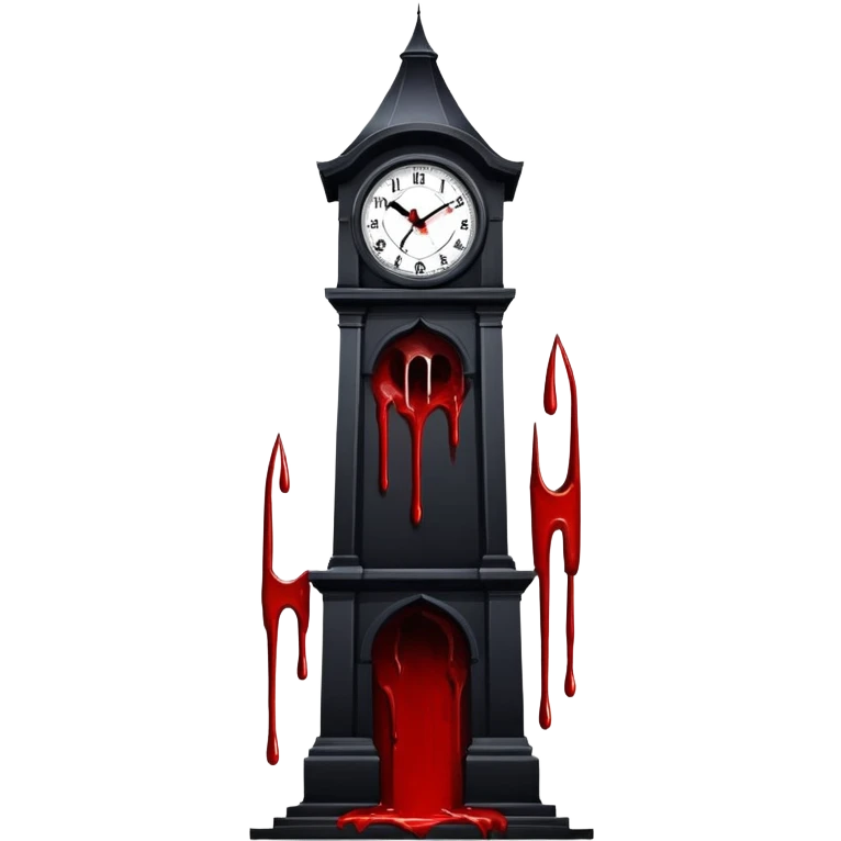 Tall clocktower with blood dripping down from the clock face, spooky night setting emoji