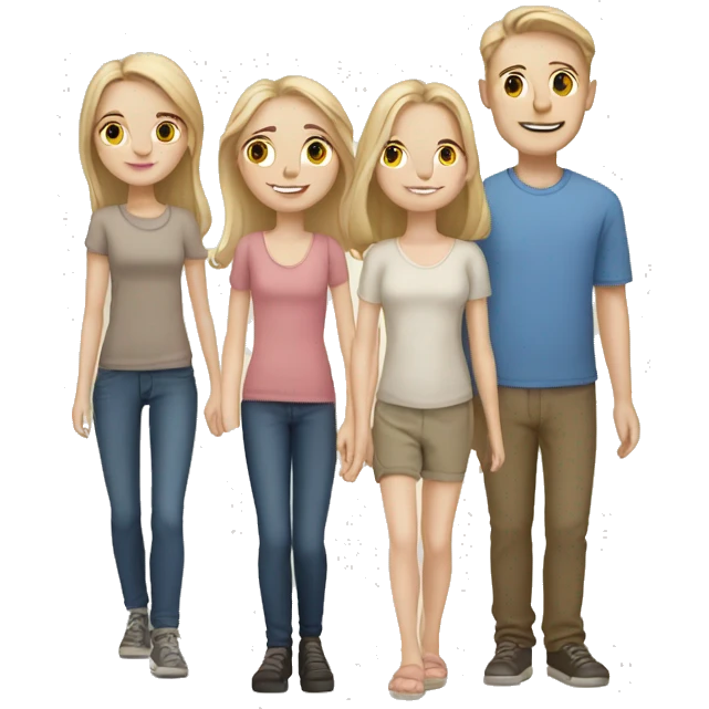 Pale skin family of 6 and 2 cats emoji