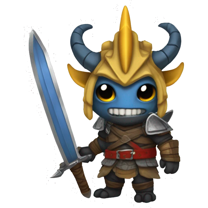 Dragonborn fighter with twin swords  with red blades and yellow Handels and blue scales and black horns  emoji