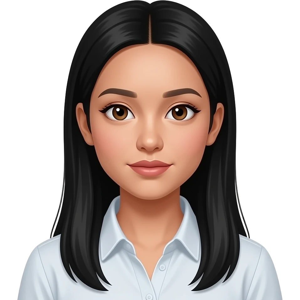 fille cheveux noirs 18 ans, yeux bruns, asiatique, bronzée, cheveux longs lissés, maquillage, botox, chemise emoji