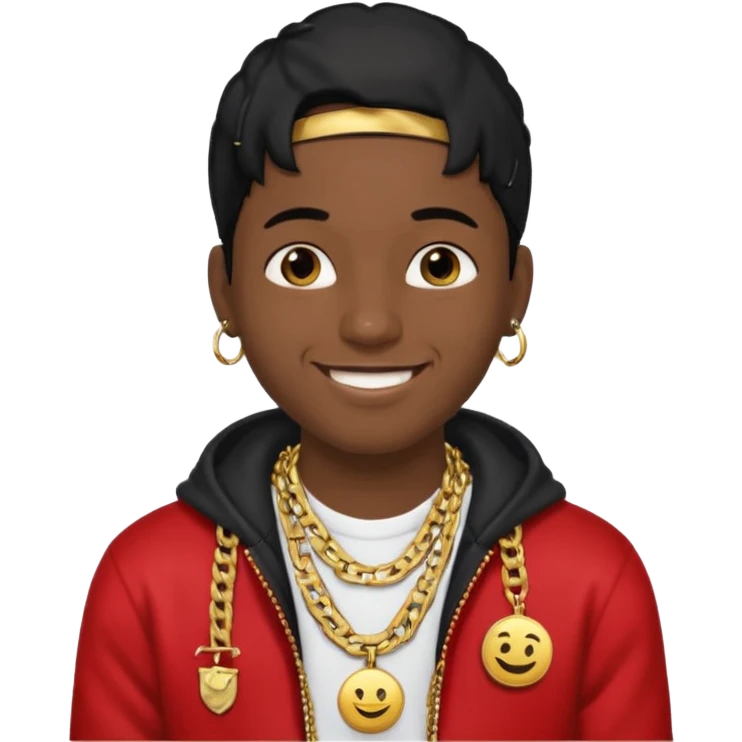 floating head of a guy with black hair and a rapper chain emoji