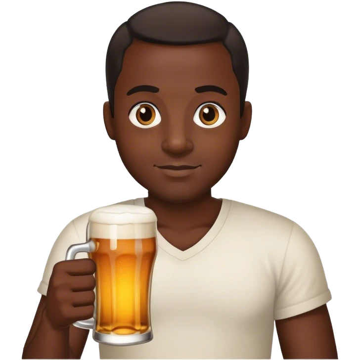DARK black guy dark brown eyes holding beer emoji