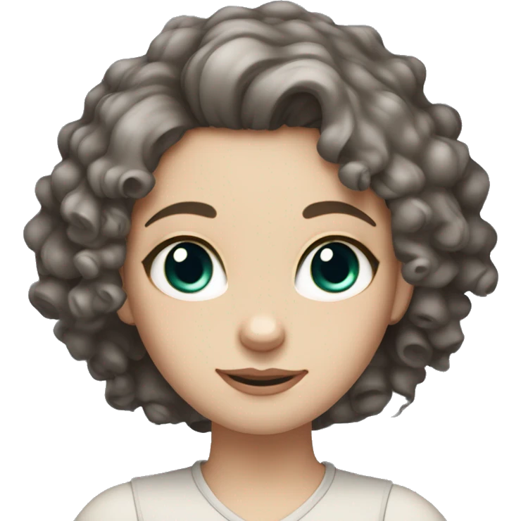 curly dark haired girl pale skin gray eyes below siamese cat emoji