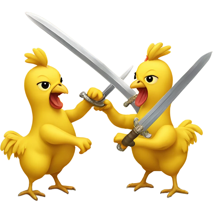 Chickens sword fighting using bananas emoji