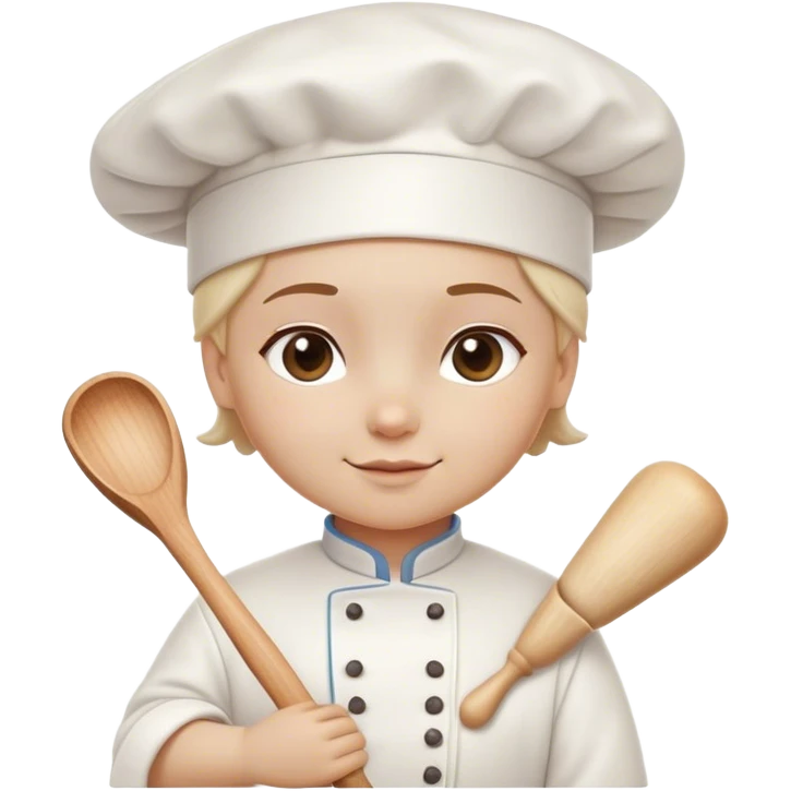 Cinematic Realistic Chef Hat & Rolling Pin, crisp white cotton hat with soft folds, resting beside a classic wooden rolling pin with smooth, polished curves, a light dusting of flour adding authenticity, warm kitchen lighting casting gentle shadows, glowing with a cozy and inviting charm. emoji