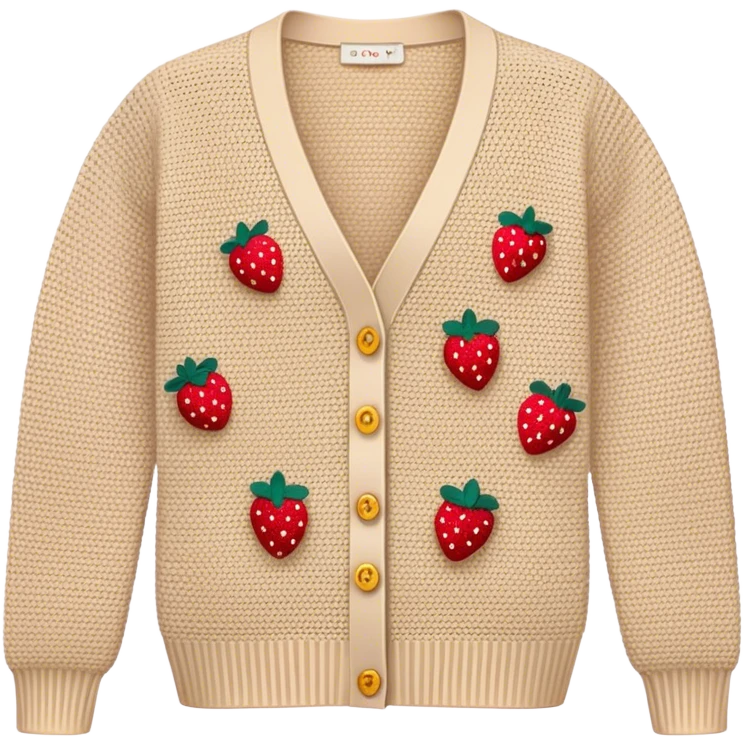 beige crocheted cardigan embroidered with small strawberries emoji