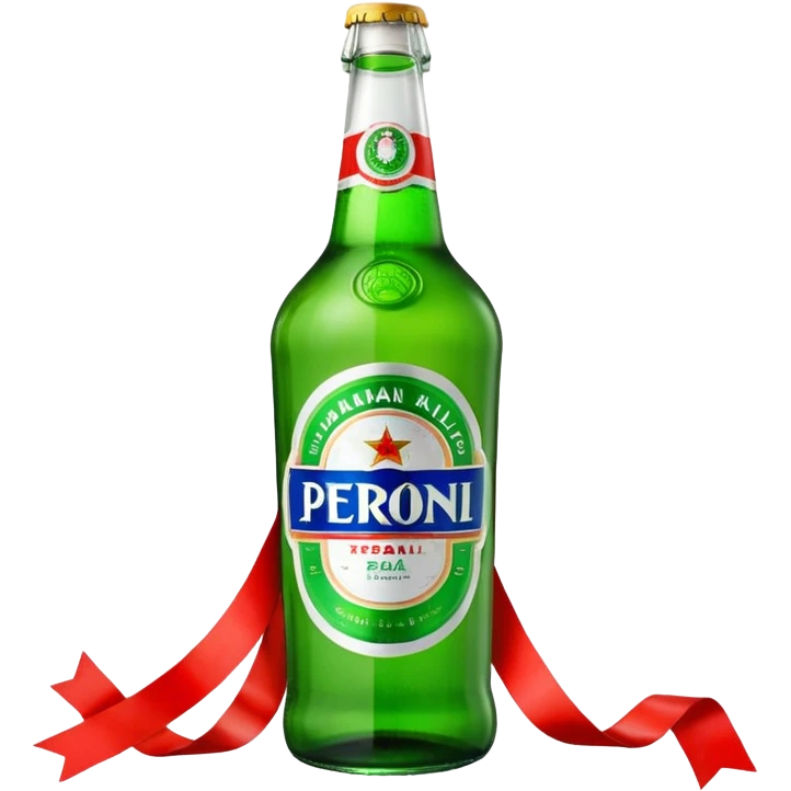 Glass bottle Peroni with red marketing tape emoji