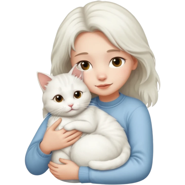 A girl love with his white male cat emoji