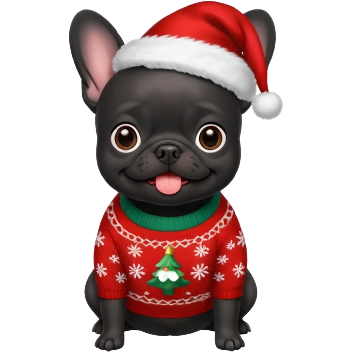 Black Frenchie in a Christmas sweater  emoji
