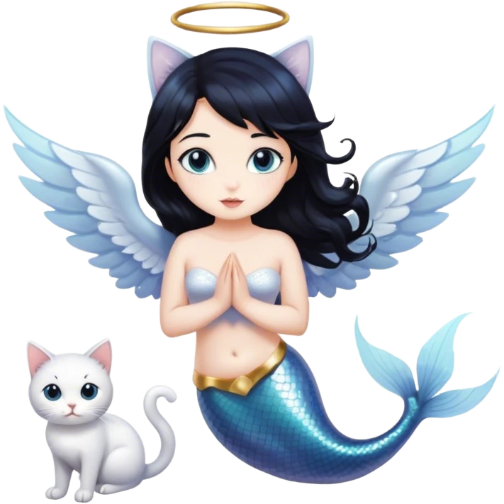 Mermaid black hair angel wings cat emoji