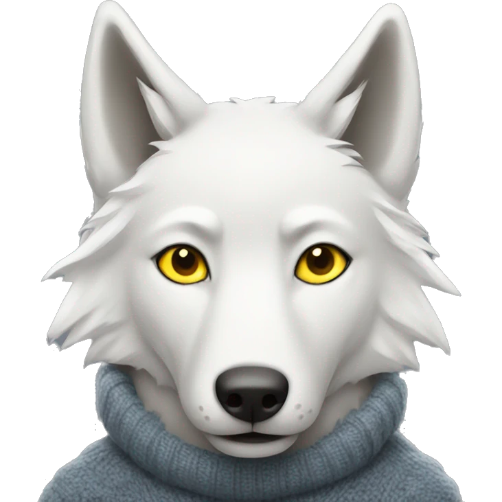 White wolf with yellow eyes wearing sweater emoji