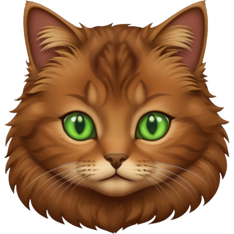 eine braune flauschige niedliche katze mit grünen augen die augen sollen nicht leuchten sondern matt sein und mit verschiedenen brauntönene das fell emoji
