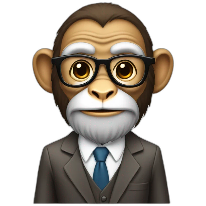 monkey professor with beard, mustace, glasses, suit  playing football emoji