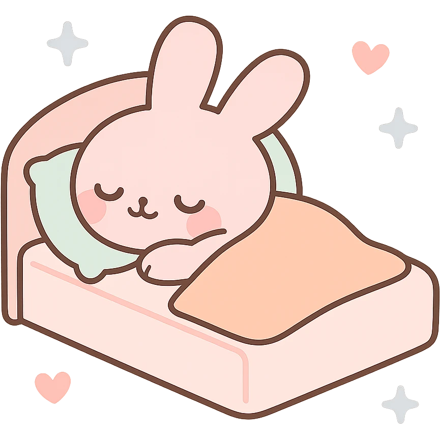 pink bunny sleeping on pillow and bed emoji