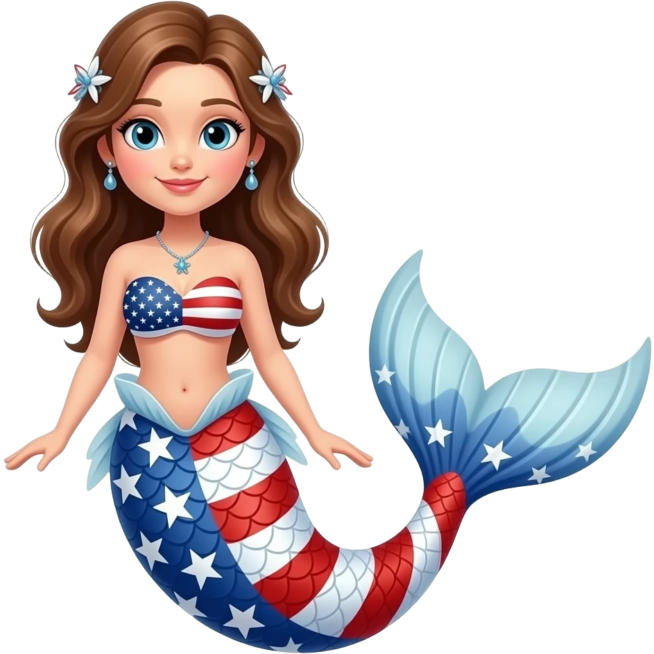 American flag mermaid brown hair emoji
