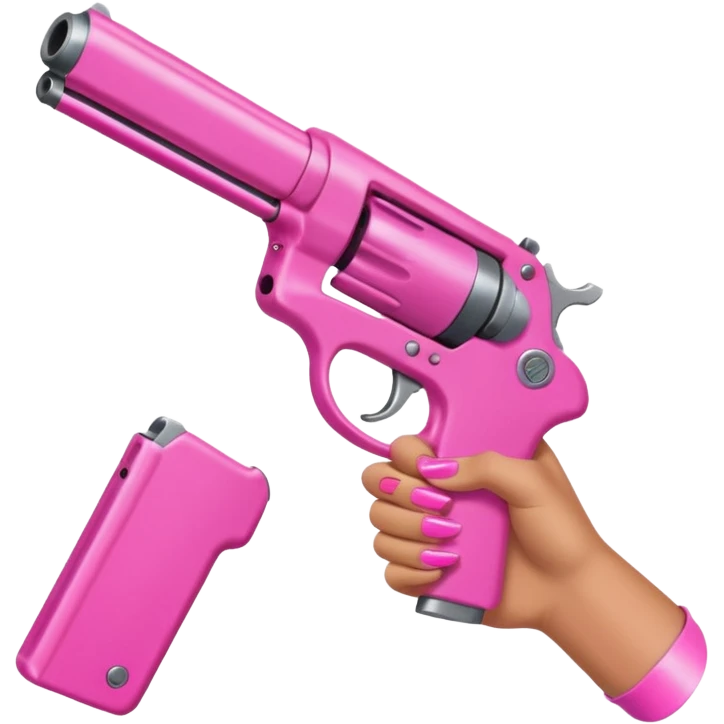 Image of only a hand Holding a pink gun. The nails should be pink too emoji