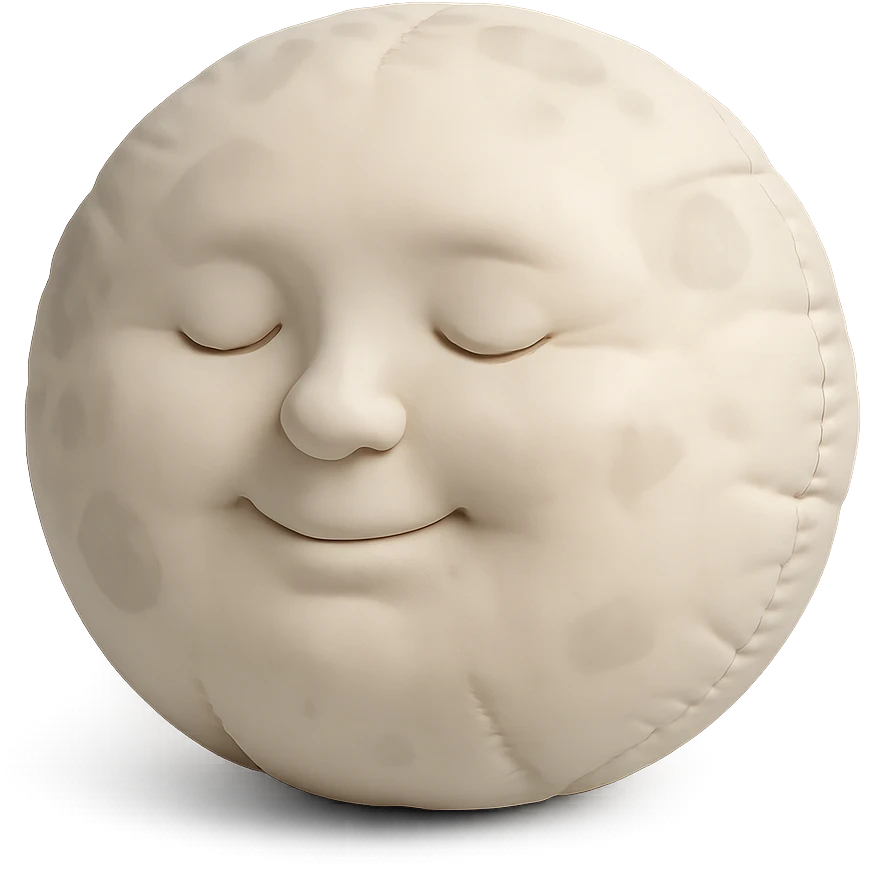full moon with a gentle face, cozy and rounded, cushion style emoji