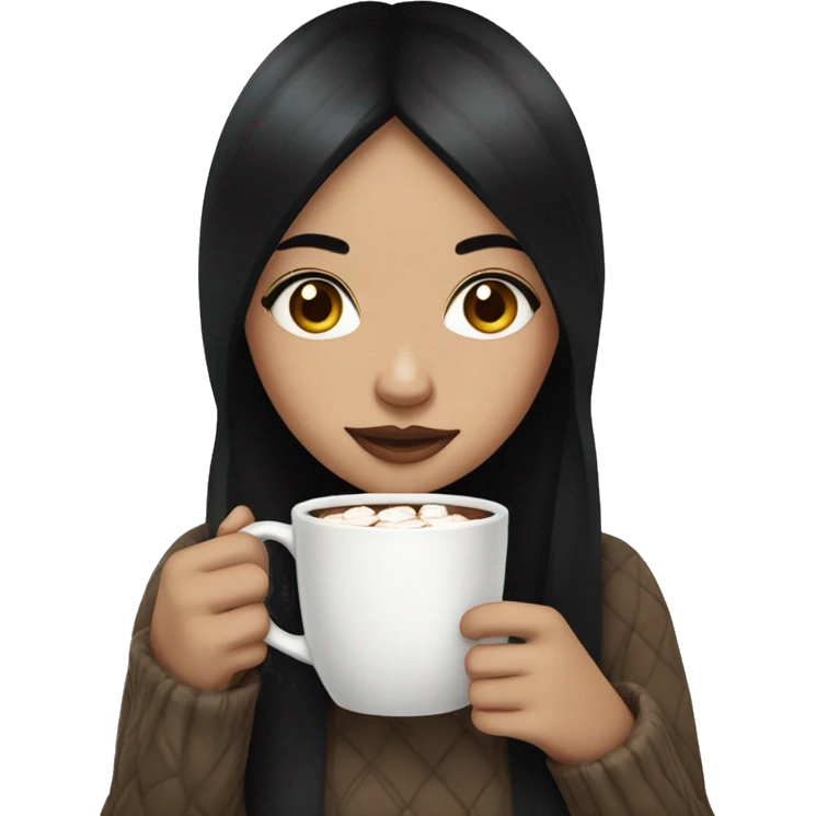 girl with black straight hair and white skin drinking hot cocoa emoji