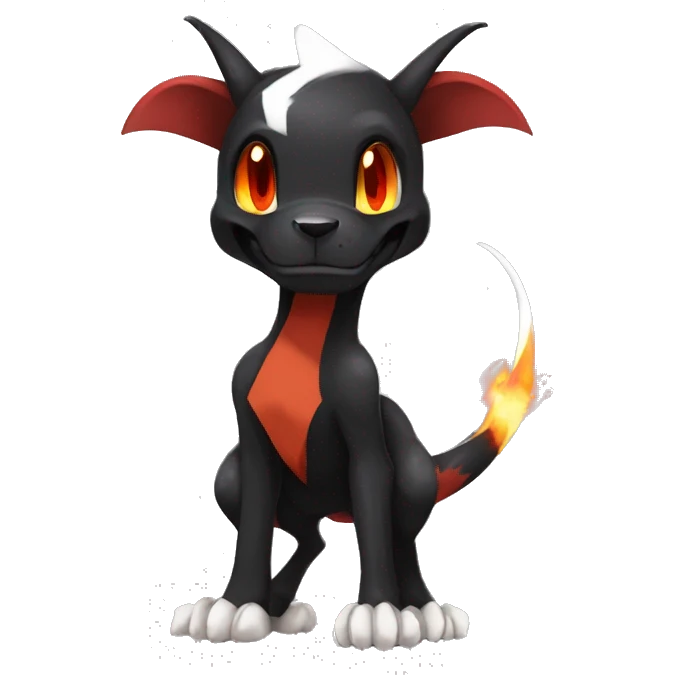 Black Cool Edgy Anthro Houndoom-Charizard Fakémon  with White and Red Edgy markings emoji