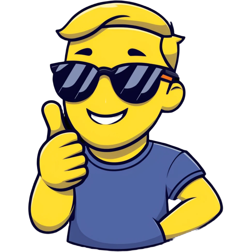 smug guy in sunglasses giving a thumbs up, cartoon sticker emoji