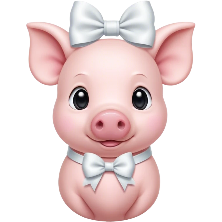 Cute light pink Piglet with big white bow around neck emoji