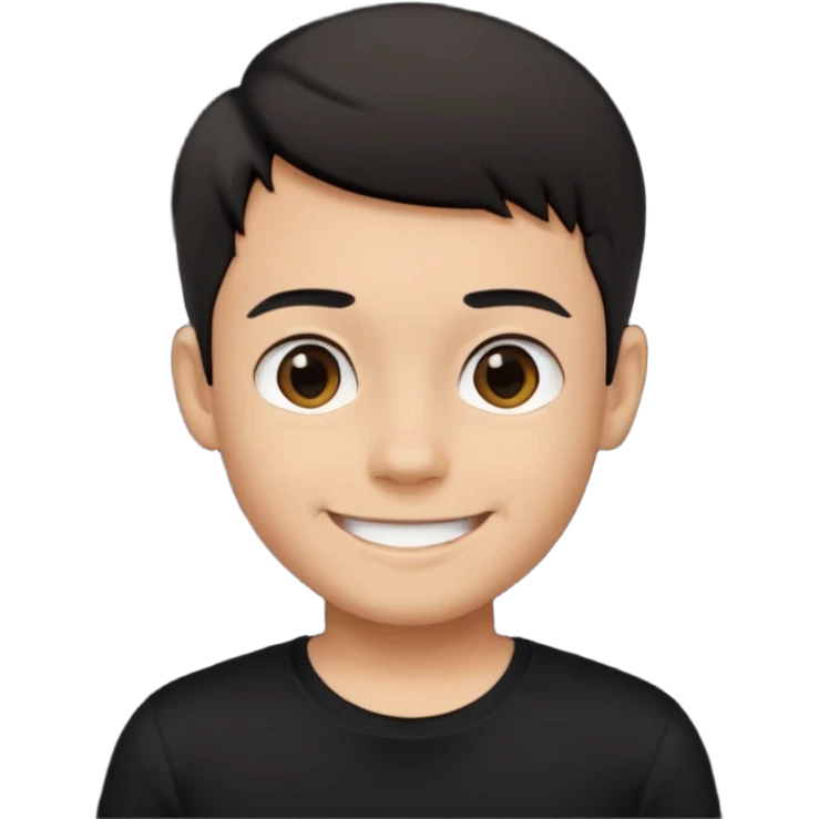 a boy wearing black t-shirt, has black short hair and no glasses, smiling brightly emoji