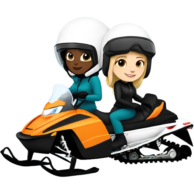 two white girls snowmobiling, one with a helmet and face shield on emoji