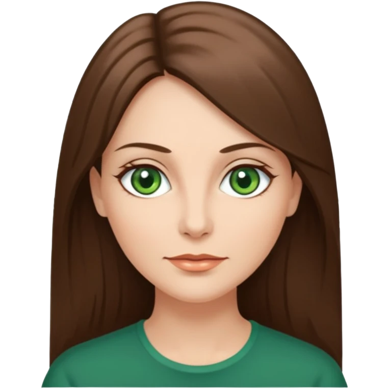 pretty middle age woman with green eyes and long straight ash-brown hair  emoji