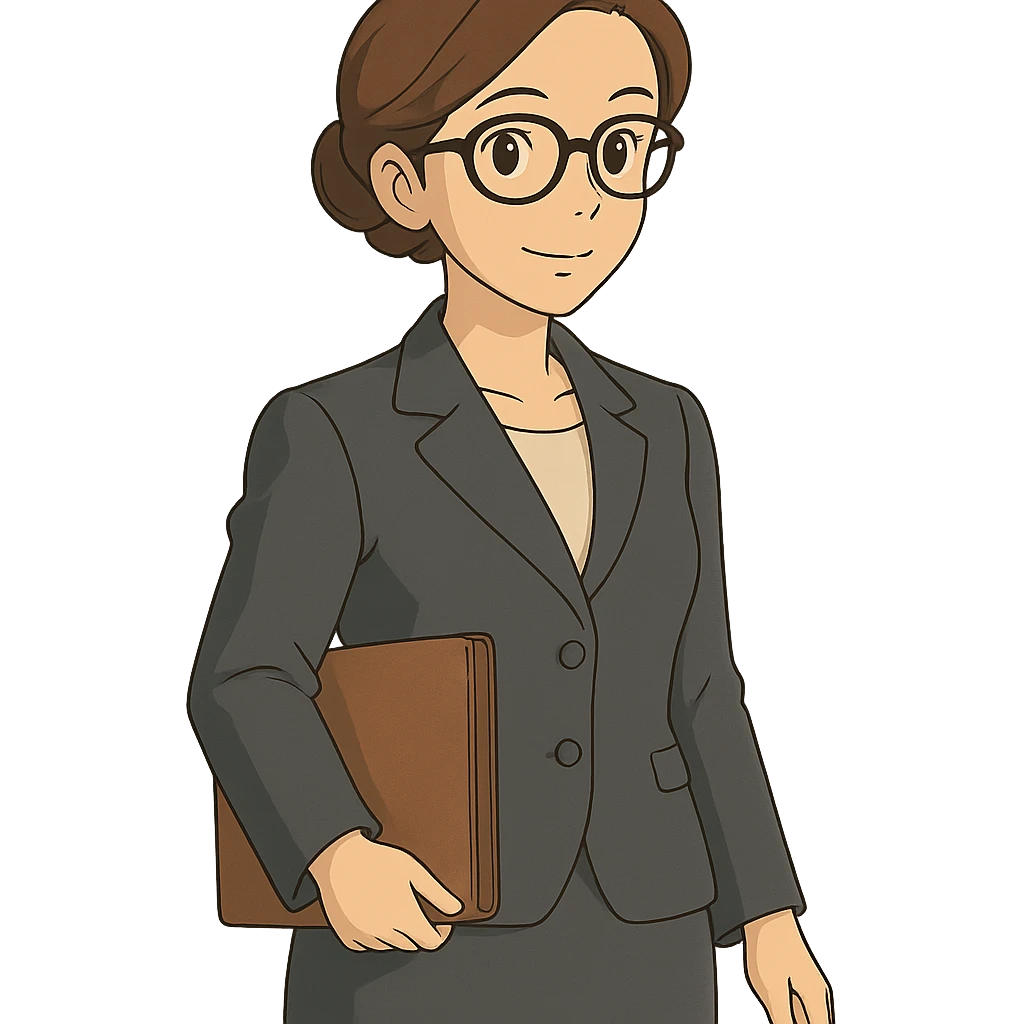 ghibli style business lady with black rimmed glasses emoji