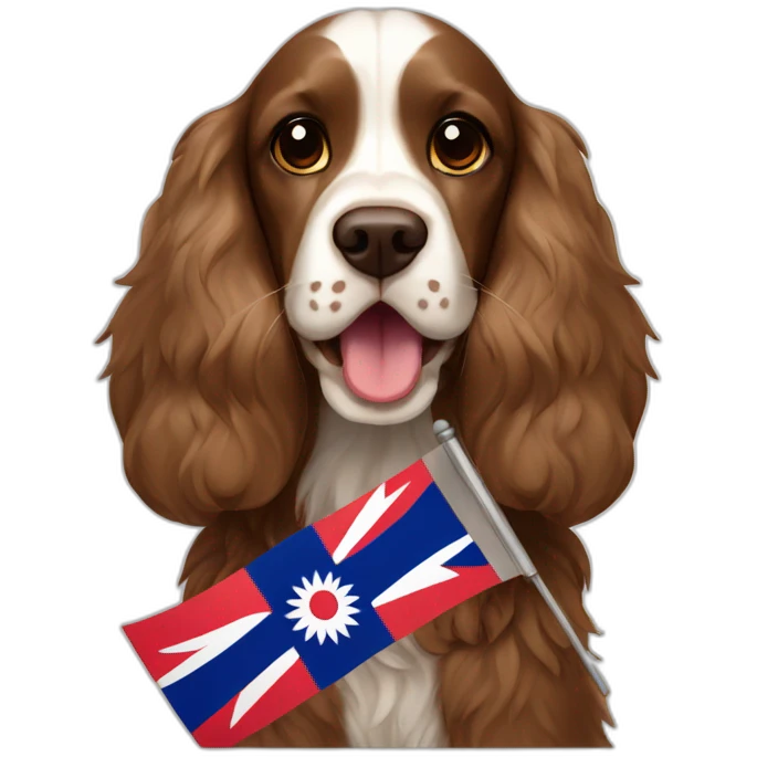 Brown Fur English cocker spaniel Holding Nepal Flag emoji