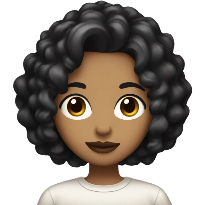 Tan skin,black short wavy hair,thick lips,small nose,big eyes emoji
