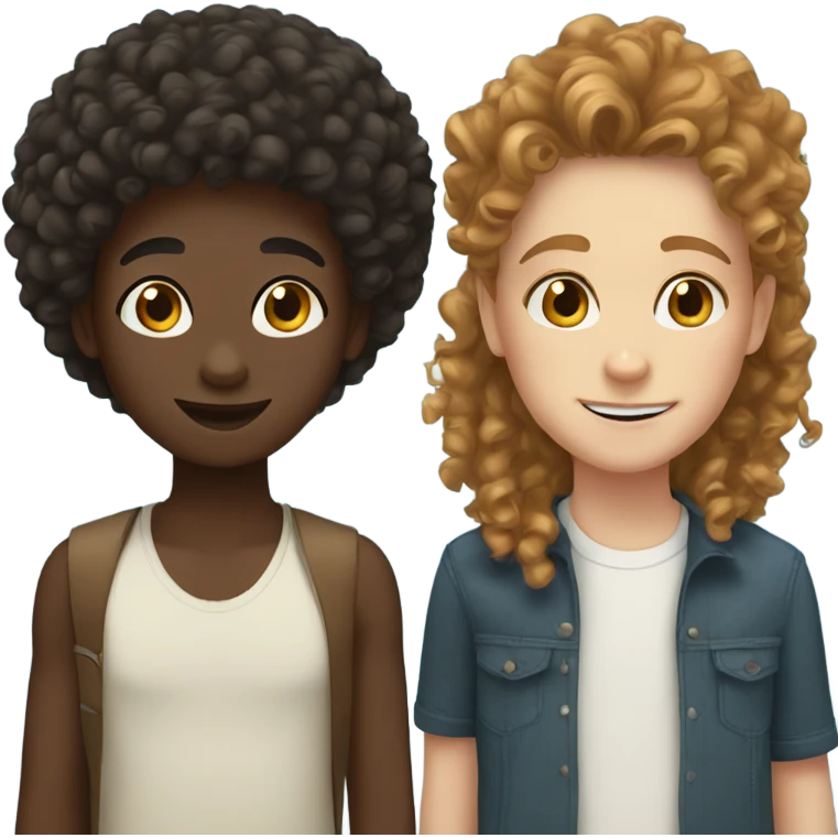 black girl with curly hair and white boy with curly brown hair emoji