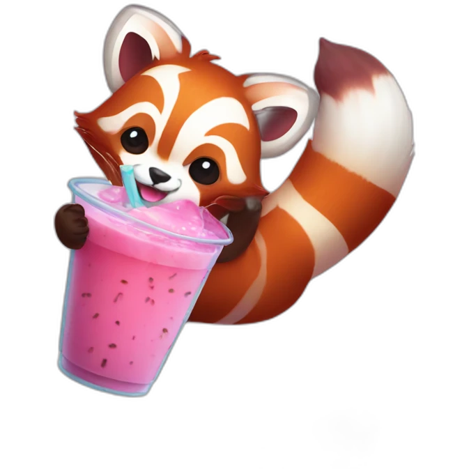 red panda drinking taro bubble tea emoji